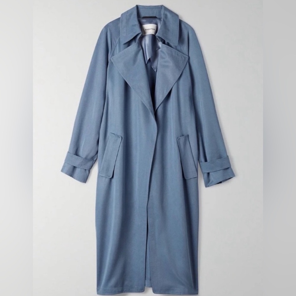 Aritzia Babaton Lawson Open Front Trench Coat Smoky Blue XXS